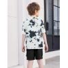 Arshiner Boys’ 2-Piece Cotton Outfit Short Sleeve Crewneck T-Shirt & Cargo Shorts Set Summer Casual Clothes for Kids 5-13(Black and White Print&black)