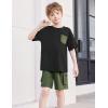Arshiner Boys’ 2-Piece Cotton Outfit Short Sleeve Crewneck T-Shirt & Cargo Shorts Set Summer Casual Clothes for Kids 5-13(Black&army Green)