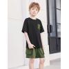 Arshiner Boys’ 2-Piece Cotton Outfit Short Sleeve Crewneck T-Shirt & Cargo Shorts Set Summer Casual Clothes for Kids 5-13(Black&army Green)