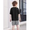 Arshiner Boys’ 2-Piece Cotton Outfit Short Sleeve Crewneck T-Shirt & Cargo Shorts Set Summer Casual Clothes for Kids 5-13(Black&black-and-white Check)