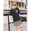 Arshiner Boys’ 2-Piece Cotton Outfit Short Sleeve Crewneck T-Shirt & Cargo Shorts Set Summer Casual Clothes for Kids 5-13(Black&black-and-white Check)