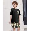 Arshiner Boys’ 2-Piece Cotton Outfit Short Sleeve Crewneck T-Shirt & Cargo Shorts Set Summer Casual Clothes for Kids 5-13(Black&green Camo)