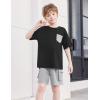 Arshiner Boys’ 2-Piece Cotton Outfit Short Sleeve Crewneck T-Shirt & Cargo Shorts Set Summer Casual Clothes for Kids 5-13(Black&grey)