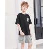Arshiner Boys’ 2-Piece Cotton Outfit Short Sleeve Crewneck T-Shirt & Cargo Shorts Set Summer Casual Clothes for Kids 5-13(Black&grey)