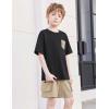 Arshiner Boys’ 2-Piece Cotton Outfit Short Sleeve Crewneck T-Shirt & Cargo Shorts Set Summer Casual Clothes for Kids 5-13(Black&khaki)