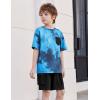 Arshiner Boys’ 2-Piece Cotton Outfit Short Sleeve Crewneck T-Shirt & Cargo Shorts Set Summer Casual Clothes for Kids 5-13(Indigo Tie-dye&black)