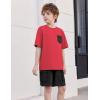 Arshiner Boys’ 2-Piece Cotton Outfit Short Sleeve Crewneck T-Shirt & Cargo Shorts Set Summer Casual Clothes for Kids 5-13(Red&black)