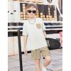 Arshiner Boys’ 2-Piece Cotton Outfit Short Sleeve Crewneck T-Shirt & Cargo Shorts Set Summer Casual Clothes for Kids 5-13(White&khaki)