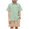 Arshiner Boys 2 Piece Summer Outfits Waffle Knit Short Sleeve Button Down Shirt & Casual Shorts Sets Size 4-12(Green-khaki)