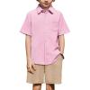 Arshiner Boys 2 Piece Summer Outfits Waffle Knit Short Sleeve Button Down Shirt & Casual Shorts Sets Size 4-12(Pink-khaki)