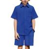 Arshiner Boys 2 Piece Summer Outfits Waffle Knit Short Sleeve Button Down Shirt & Casual Shorts Sets Size 4-12(Royal Blue)