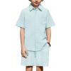 Arshiner Boys 2 Piece Summer Outfits Waffle Knit Short Sleeve Button Down Shirt & Casual Shorts Sets Size 4-12(Sky Blue)
