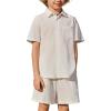 Arshiner Boys 2 Piece Summer Outfits Waffle Knit Short Sleeve Button Down Shirt & Casual Shorts Sets Size 4-12(White)