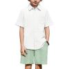 Arshiner Boys 2 Piece Summer Outfits Waffle Knit Short Sleeve Button Down Shirt & Casual Shorts Sets Size 4-12(White-green)