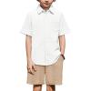 Arshiner Boys 2 Piece Summer Outfits Waffle Knit Short Sleeve Button Down Shirt & Casual Shorts Sets Size 4-12(White-khaki)