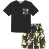 Arshiner Boys’ 2-Piece Cotton Outfit Short Sleeve Crewneck T-Shirt & Cargo Shorts Set Summer Casual Clothes for Kids 5-13(Black&green Camo)