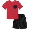Arshiner Boys’ 2-Piece Cotton Outfit Short Sleeve Crewneck T-Shirt & Cargo Shorts Set Summer Casual Clothes for Kids 5-13(Red&black)