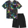 Arshiner Boys’ 2-Piece Cotton Outfit Short Sleeve Crewneck T-Shirt & Cargo Shorts Set Summer Casual Clothes for Kids 5-13(Splash-ink Printing&black)