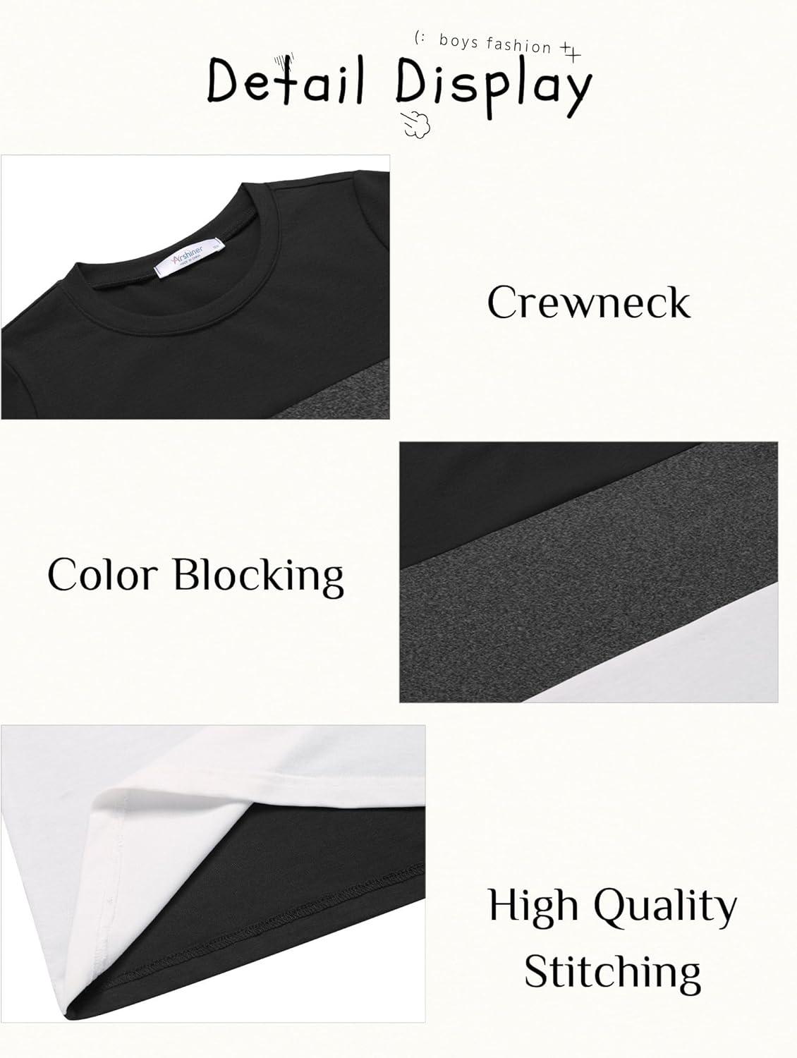 image:imageArshiner Boys 2Piece Cotton Outfit Color Block TShirt and Shorts Set Summer Camo Clothes for Kids 514 YearsBlack Grey White