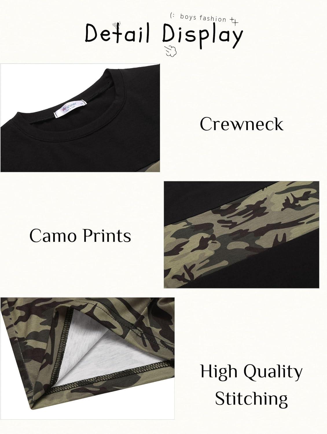 image:imageArshiner Boys Short Sleeve Camo T Shirt and Shorts Set 2Piece Black Outfit for Kids 910 Years