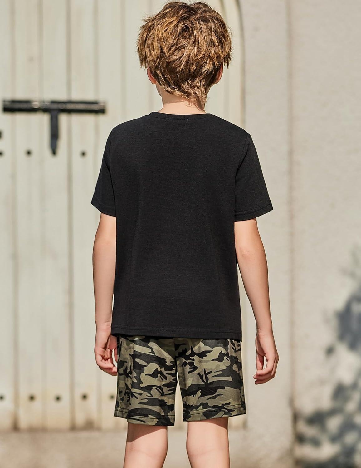 image:imageArshiner Boys Short Sleeve Camo T Shirt and Shorts Set 2Piece Black Outfit for Kids 910 Years