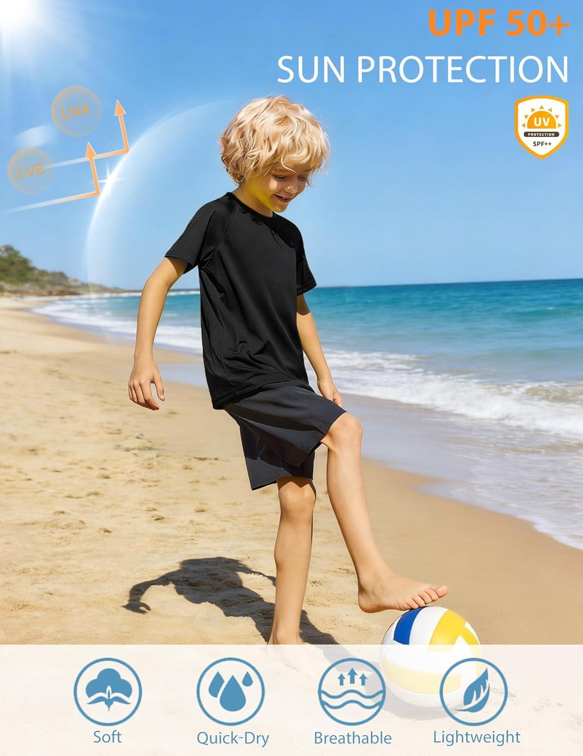 image:imageArshiner Boys UPF 50 Rash Guard Swim Shirts Short Sleeve Quick Dry UV Protection Sun Shirt for Boys and GirlsBlack