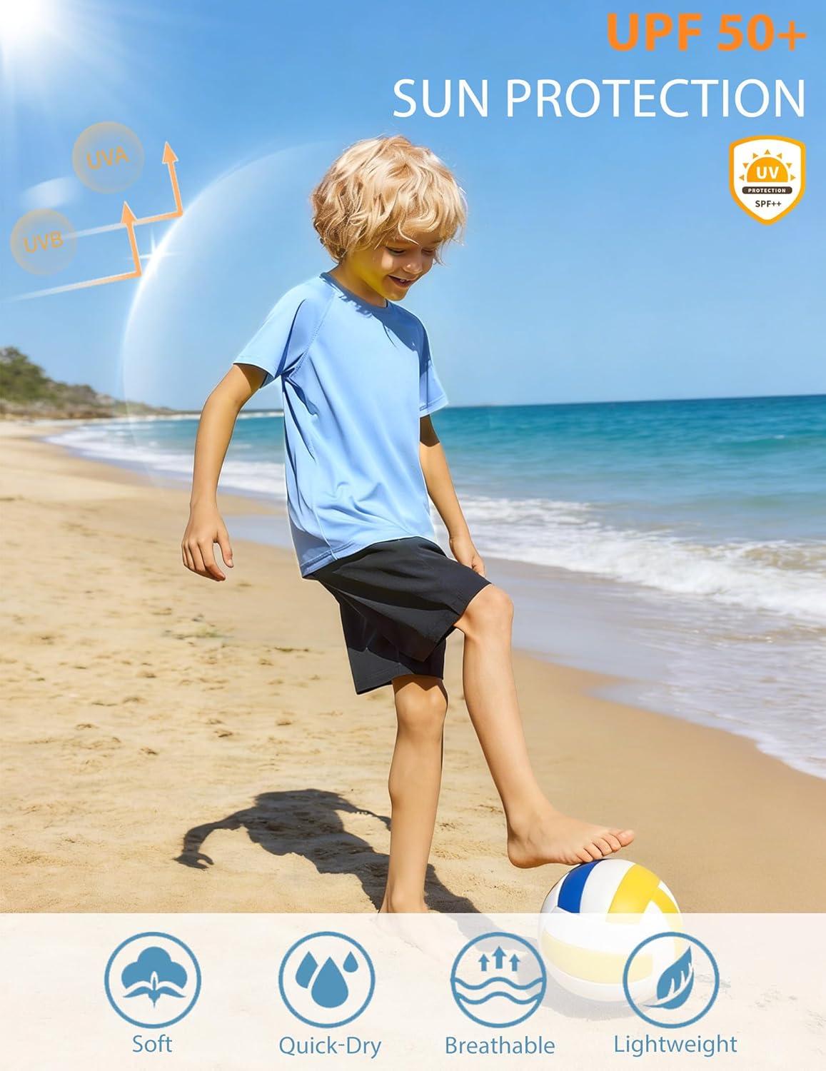 image:imageArshiner Boys UPF 50 Rash Guard Swim Shirts Short Sleeve Quick Dry UV Protection Sun Shirt for Boys and GirlsBlue