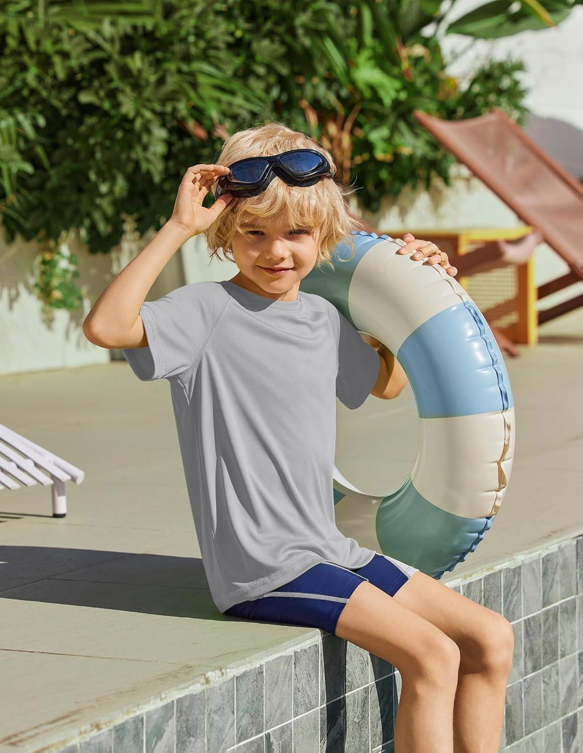 image:imageArshiner Boys UPF 50 Rash Guard Swim Shirts Short Sleeve Quick Dry UV Protection Sun Shirt for Boys and GirlsLight Grey