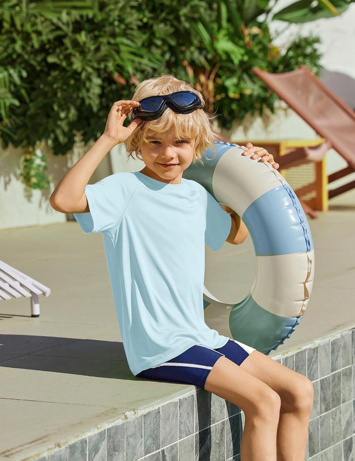 image:imageArshiner Boys UPF 50 Rash Guard Swim Shirts Short Sleeve Quick Dry UV Protection Sun Shirt for Boys and GirlsPastel Blue