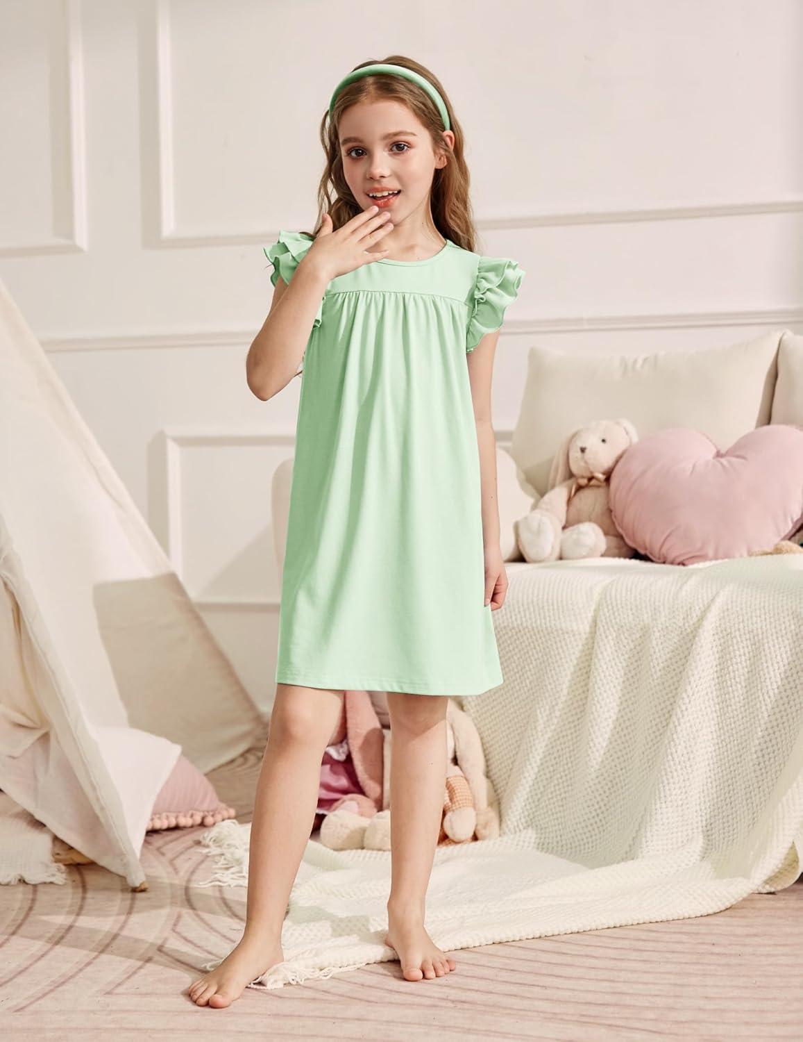 image:imageArshiner Girls Nightgowns Cute Ruffle Short Sleeves Princess Pajamas Nightdress SleepwearGrass Green