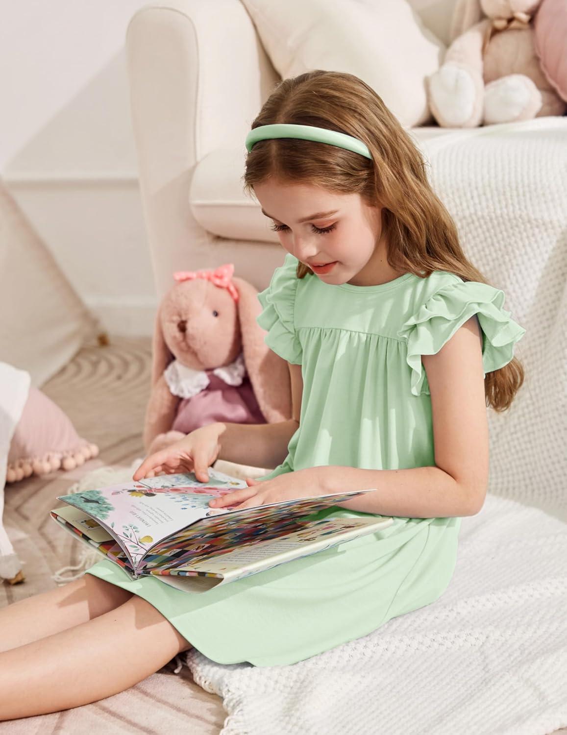 image:imageArshiner Girls Nightgowns Cute Ruffle Short Sleeves Princess Pajamas Nightdress SleepwearGrass Green