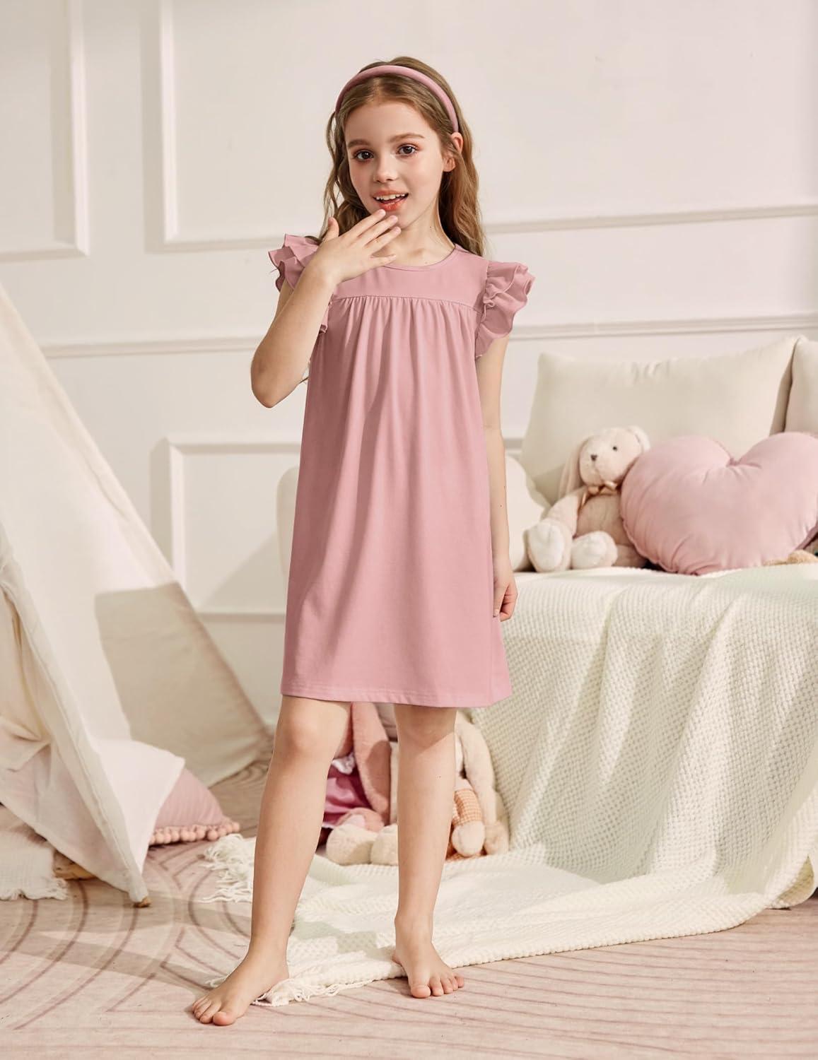 image:imageArshiner Girls Nightgowns Cute Ruffle Short Sleeves Princess Pajamas Nightdress SleepwearLotus Root Pink