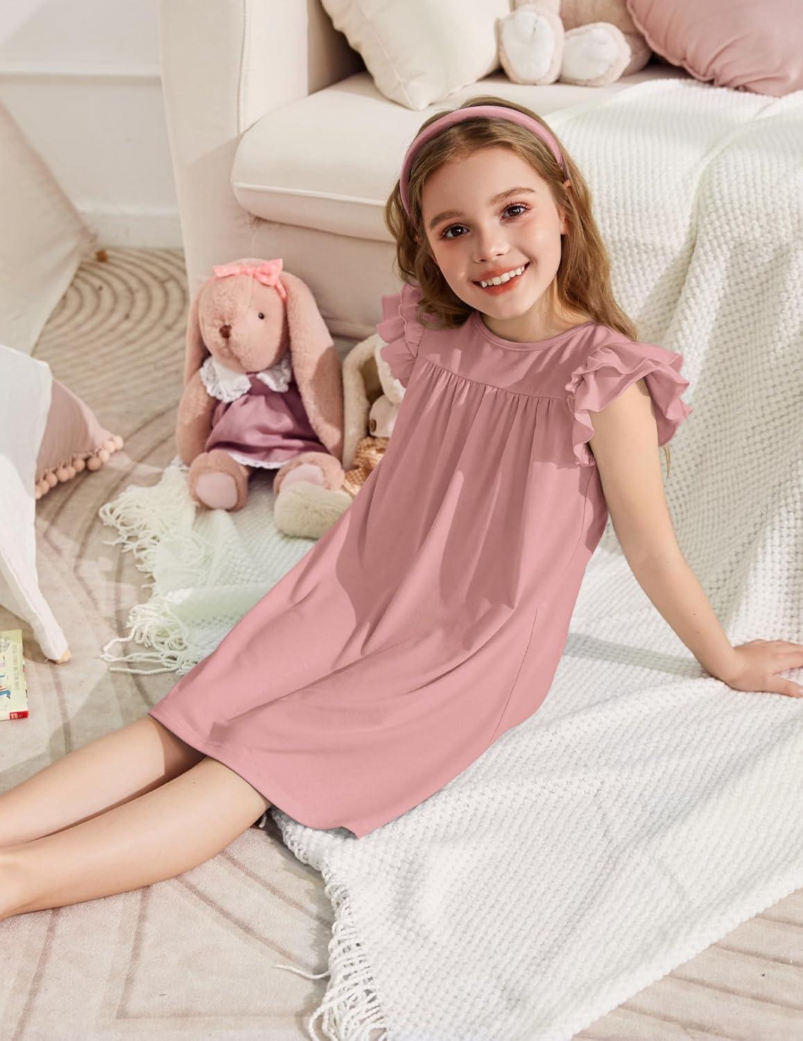 image:imageArshiner Girls Nightgowns Cute Ruffle Short Sleeves Princess Pajamas Nightdress SleepwearLotus Root Pink