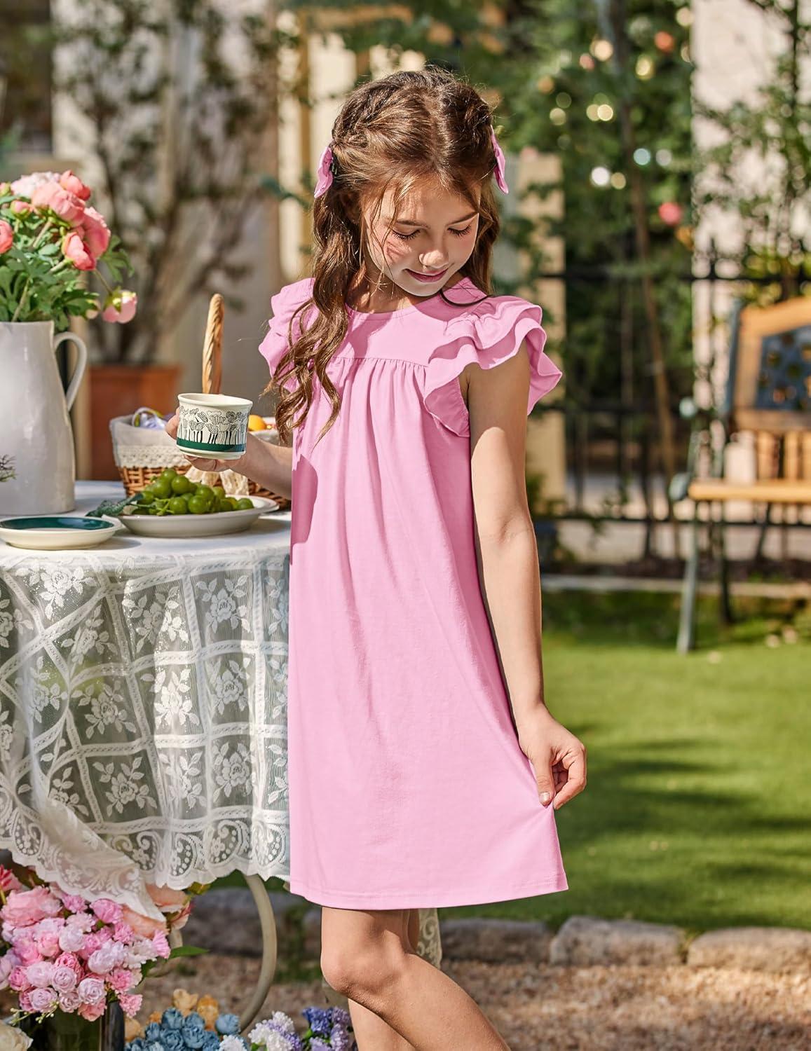 image:imageArshiner Girls Nightgowns Cute Ruffle Short Sleeves Princess Pajamas Nightdress SleepwearPink