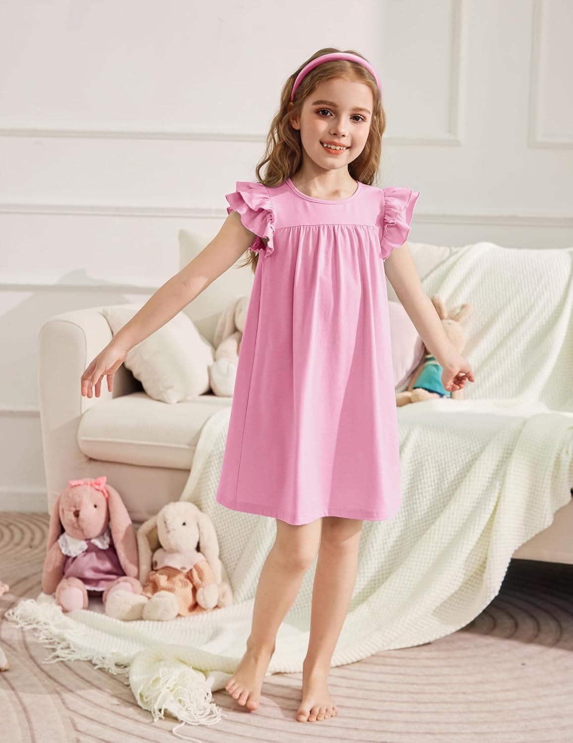 image:imageArshiner Girls Nightgowns Cute Ruffle Short Sleeves Princess Pajamas Nightdress SleepwearPink