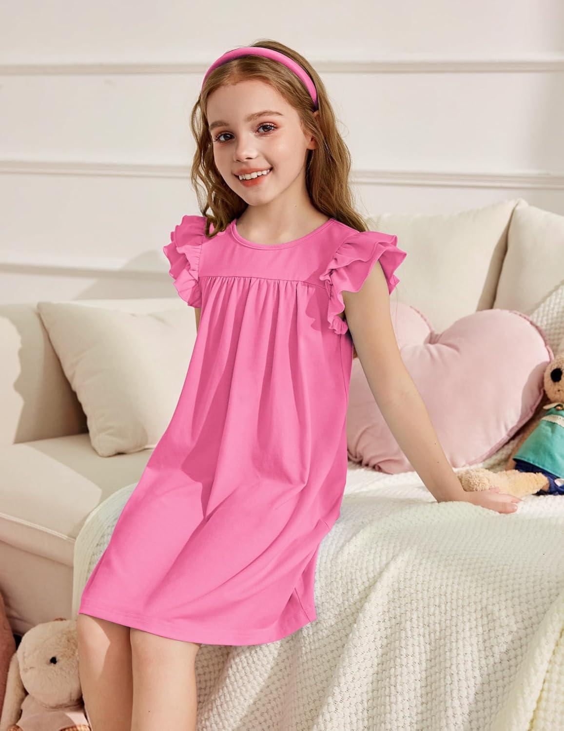 image:imageArshiner Girls Nightgowns Cute Ruffle Short Sleeves Princess Pajamas Nightdress SleepwearRose Red