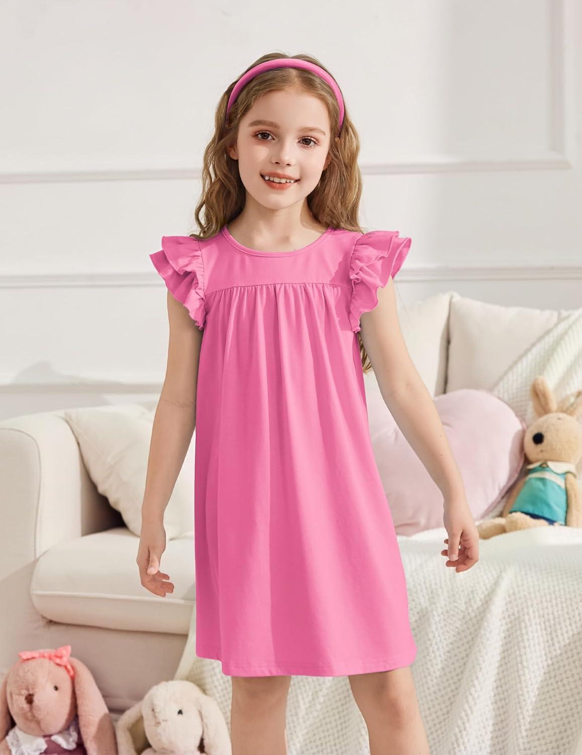 image:imageArshiner Girls Nightgowns Cute Ruffle Short Sleeves Princess Pajamas Nightdress SleepwearRose Red