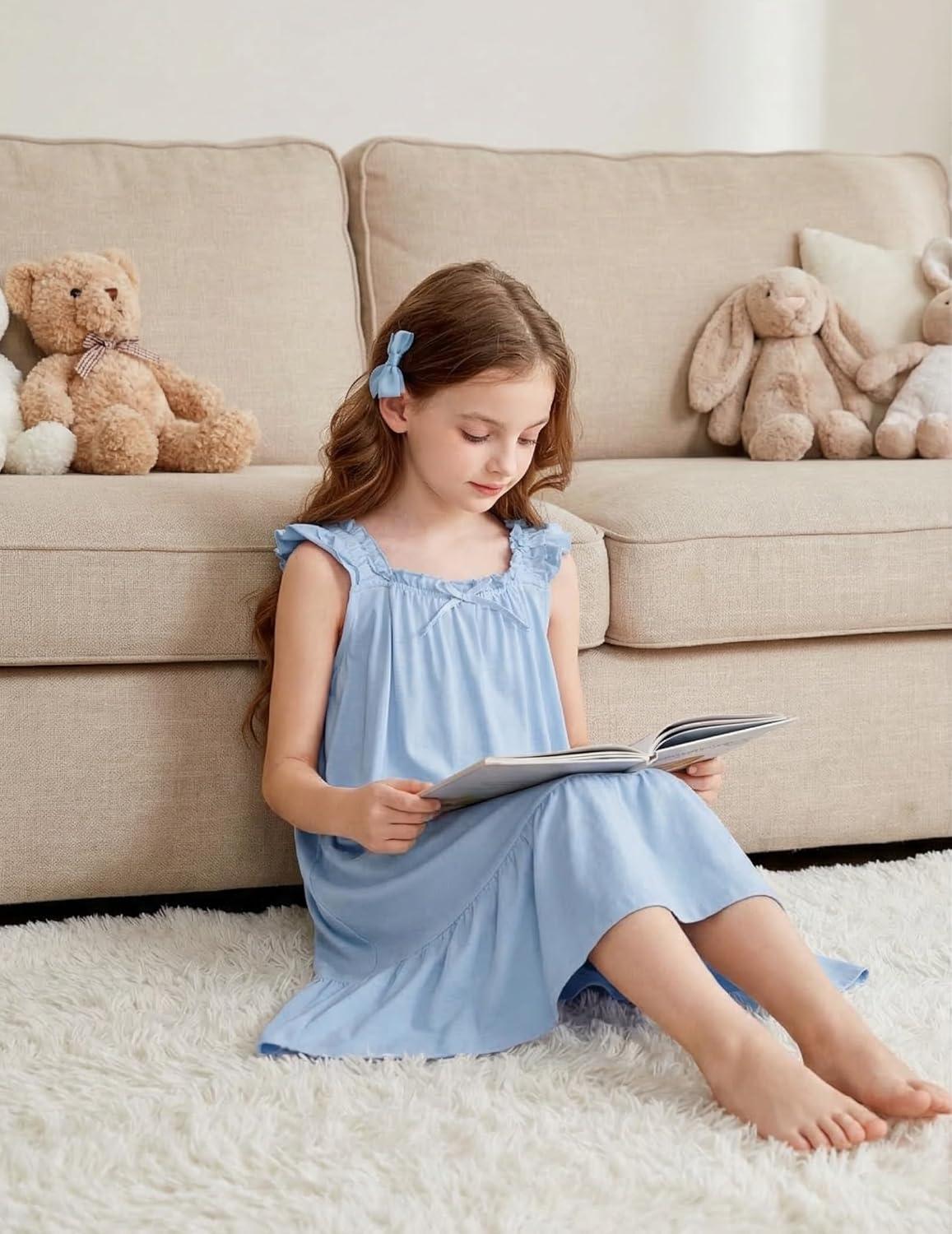 image:imageArshiner Girls Nightgowns Pajama Dress Cute Ruffle Sleepwear Soft Night GownsBlue
