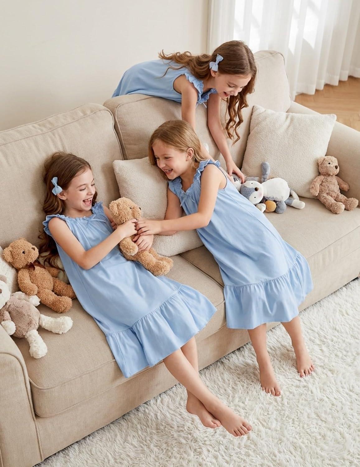 image:imageArshiner Girls Nightgowns Pajama Dress Cute Ruffle Sleepwear Soft Night GownsBlue