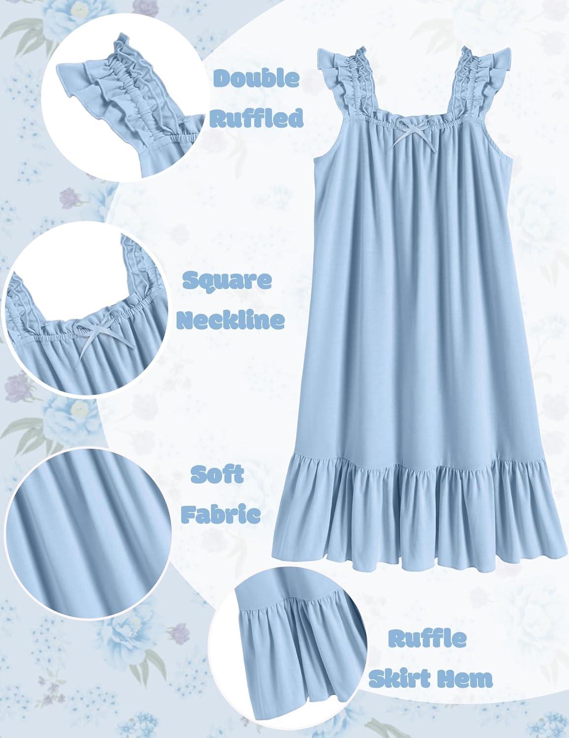 image:imageArshiner Girls Nightgowns Pajama Dress Cute Ruffle Sleepwear Soft Night GownsBlue