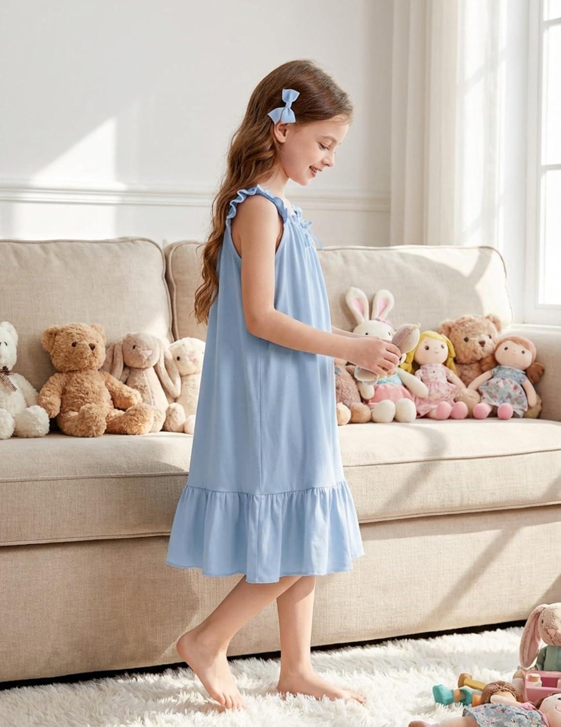 image:imageArshiner Girls Nightgowns Pajama Dress Cute Ruffle Sleepwear Soft Night GownsBlue