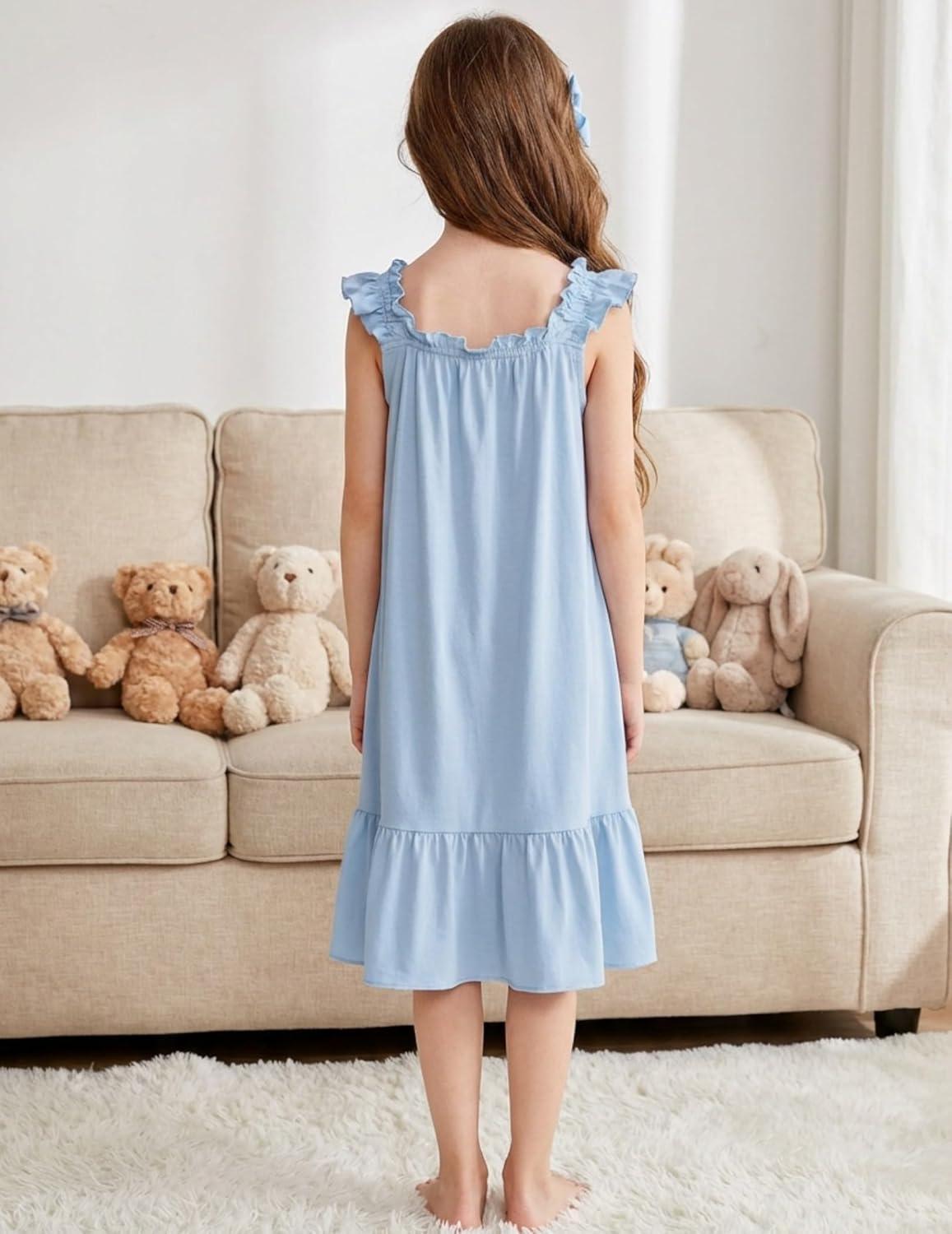 image:imageArshiner Girls Nightgowns Pajama Dress Cute Ruffle Sleepwear Soft Night GownsBlue