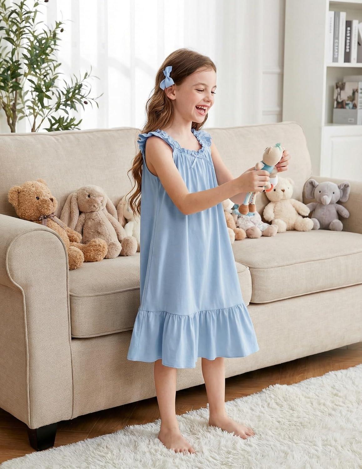 image:imageArshiner Girls Nightgowns Pajama Dress Cute Ruffle Sleepwear Soft Night GownsBlue