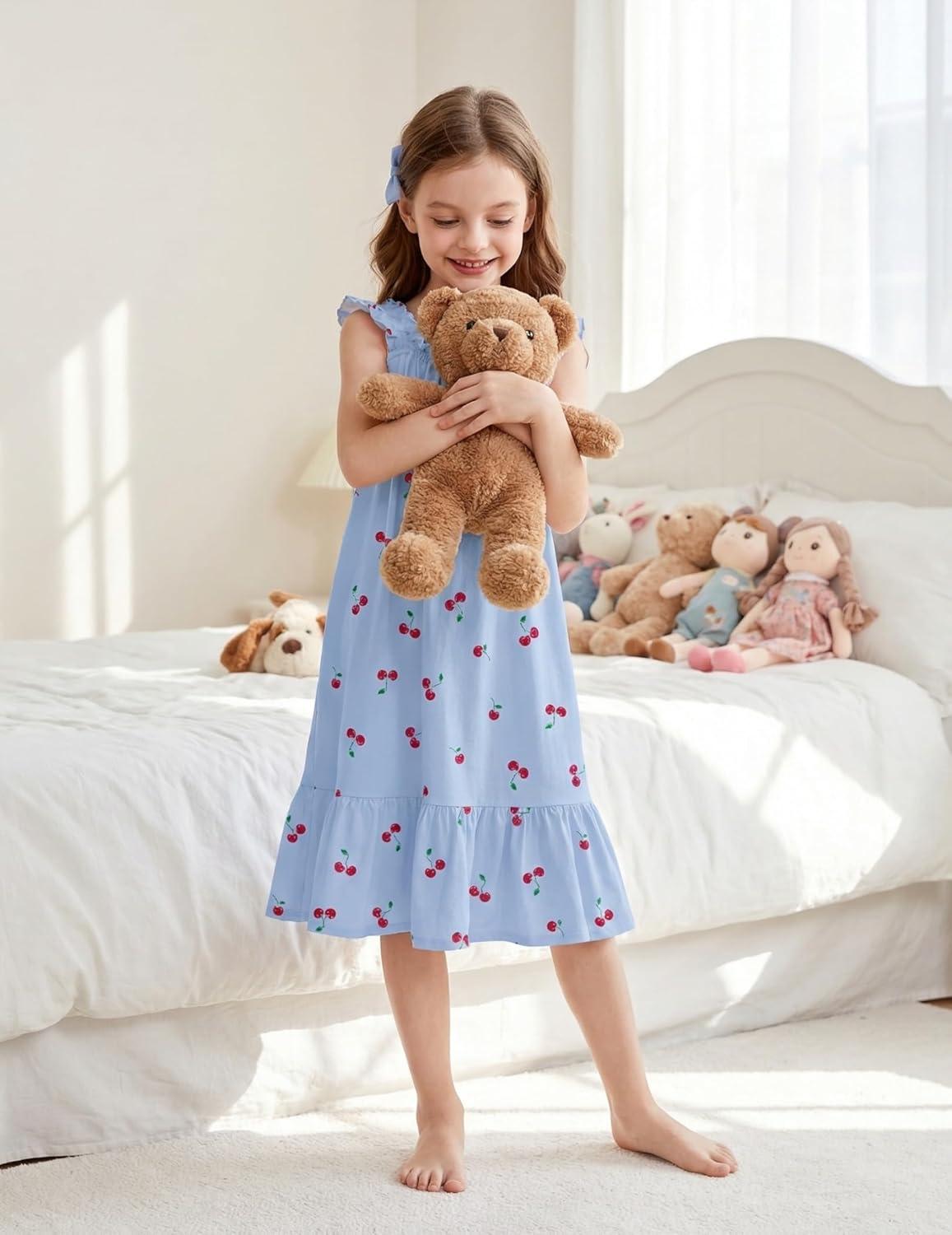 image:imageArshiner Girls Nightgowns Pajama Dress Cute Ruffle Sleepwear Soft Night GownsBlue Cherry