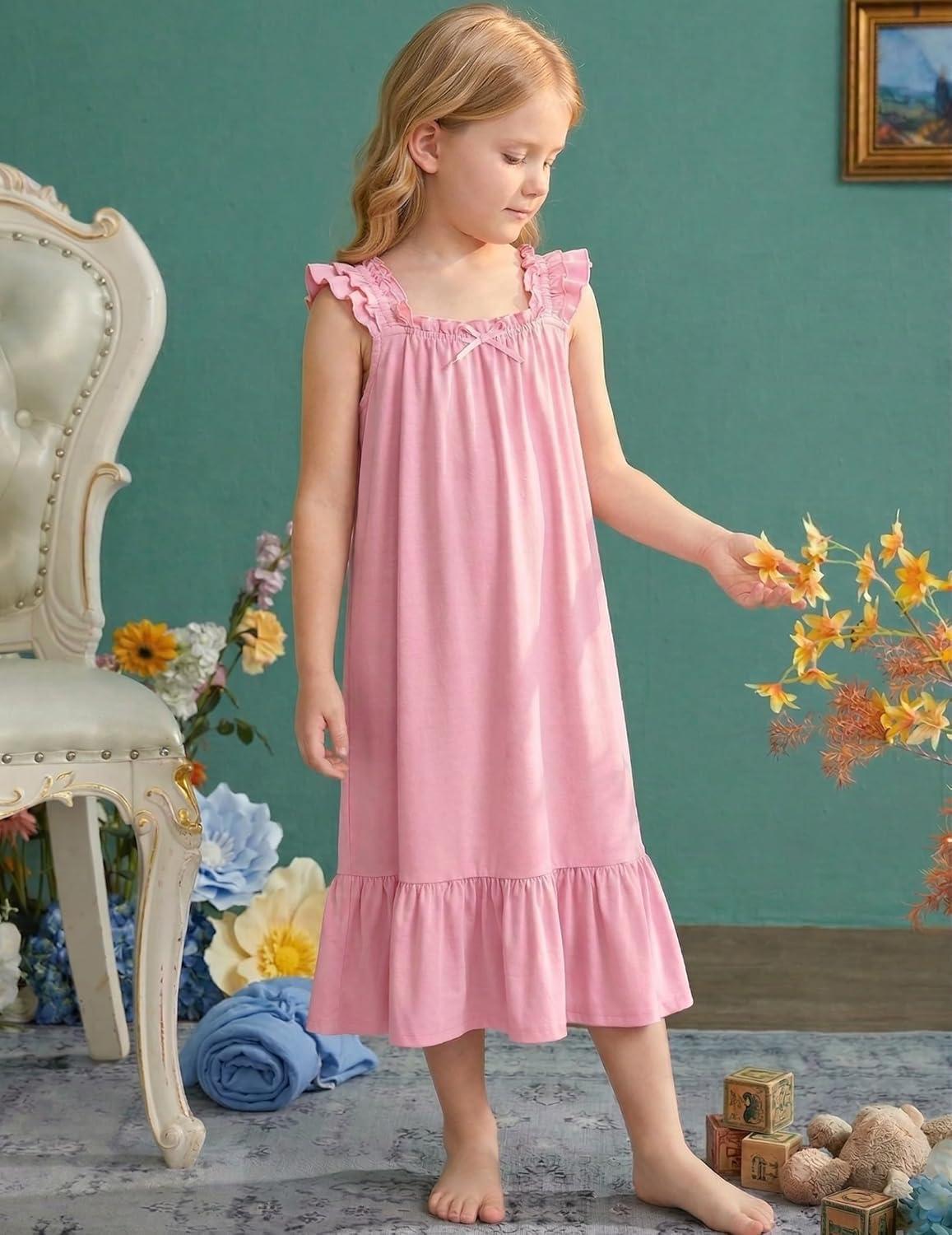 image:imageArshiner Girls Nightgowns Pajama Dress Cute Ruffle Sleepwear Soft Night GownsPink