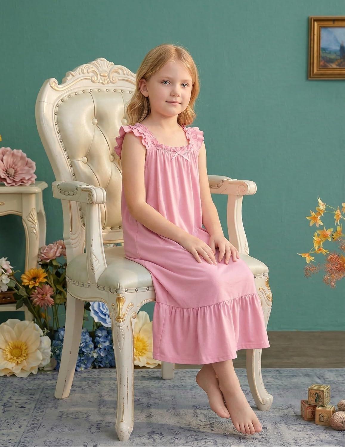 image:imageArshiner Girls Nightgowns Pajama Dress Cute Ruffle Sleepwear Soft Night GownsPink