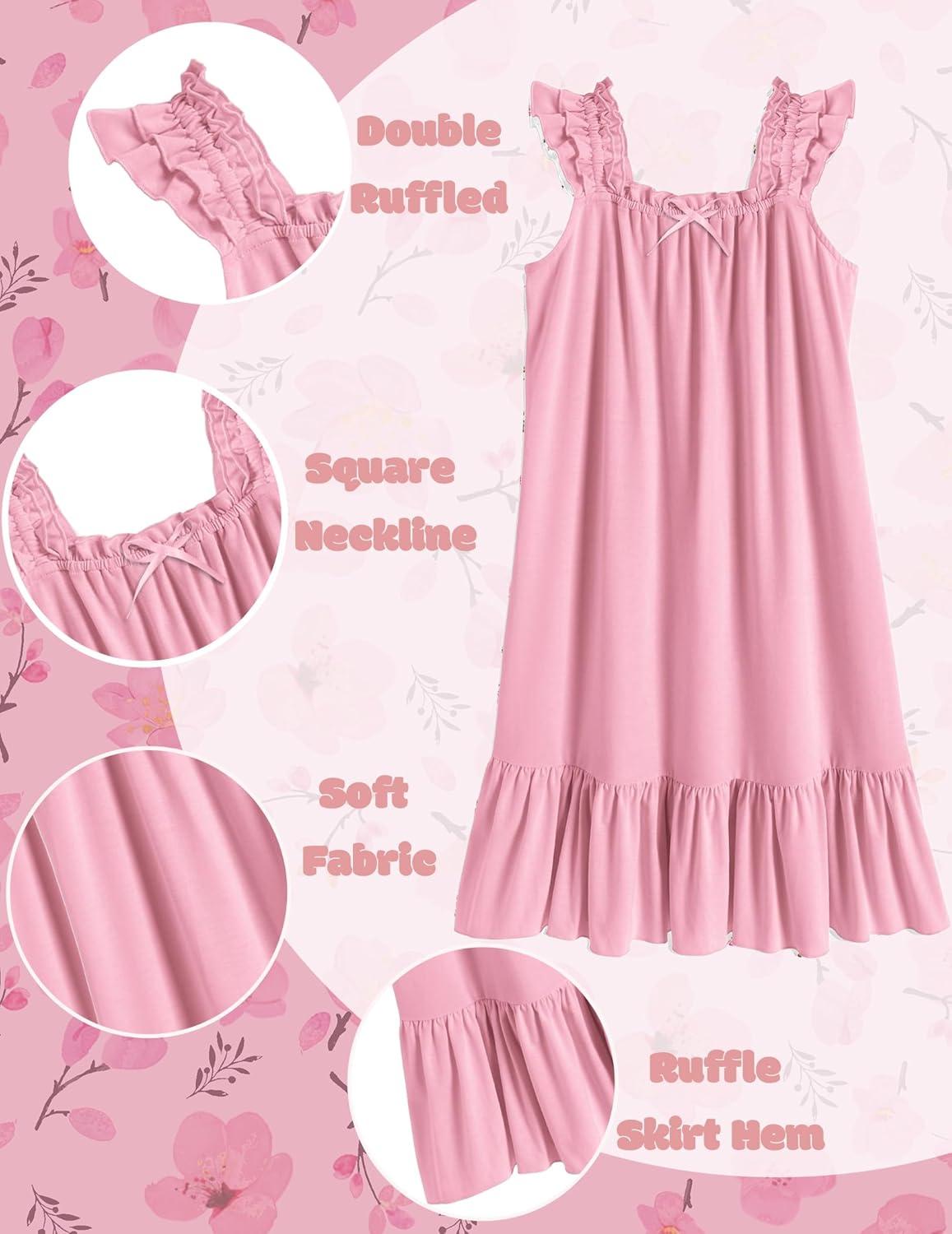 image:imageArshiner Girls Nightgowns Pajama Dress Cute Ruffle Sleepwear Soft Night GownsPink