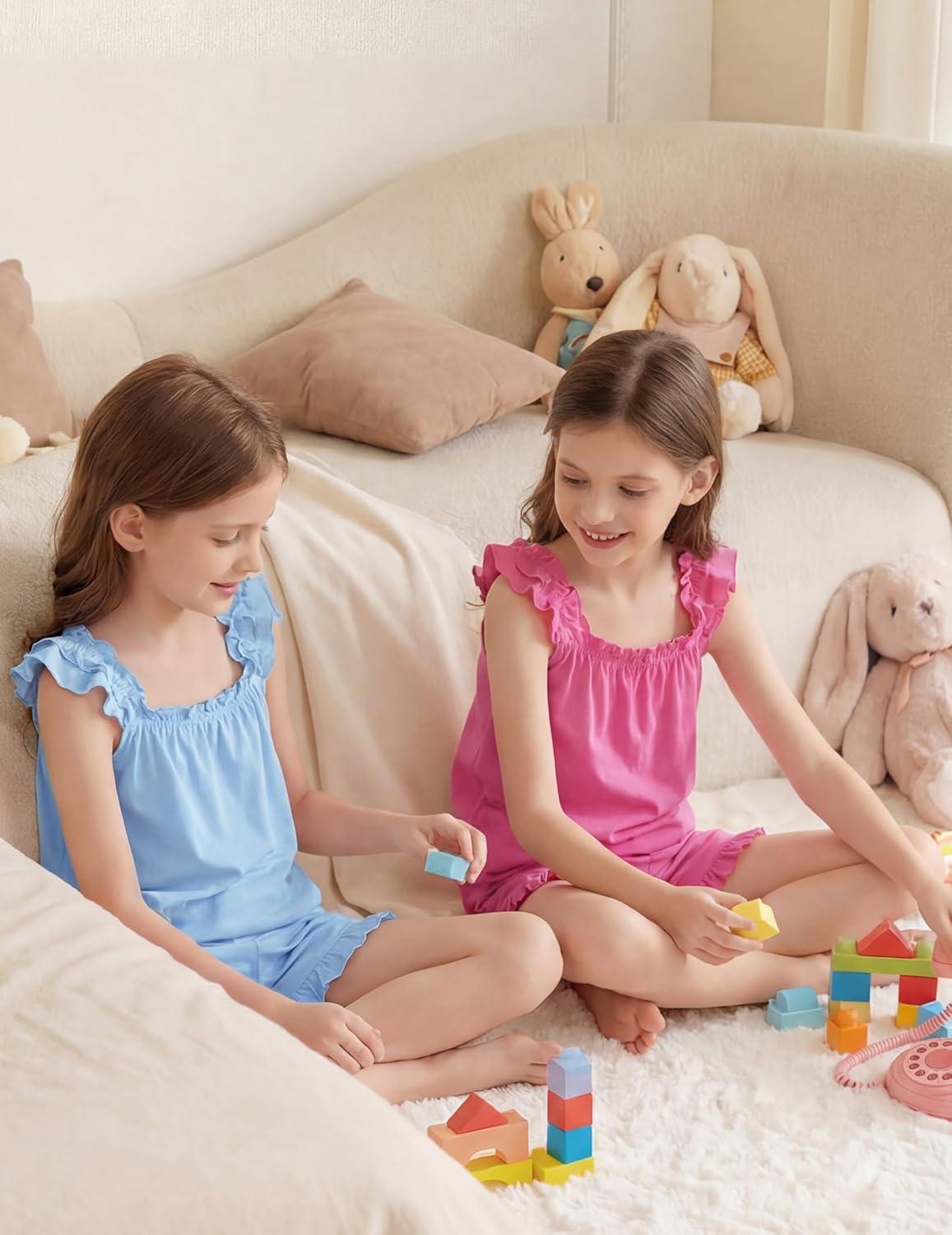 image:imageArshiner Girls Pajamas Ruffle Tank Top and Shorts Sets Soft Cute 2 Piece Sleepwear for KidsBlue