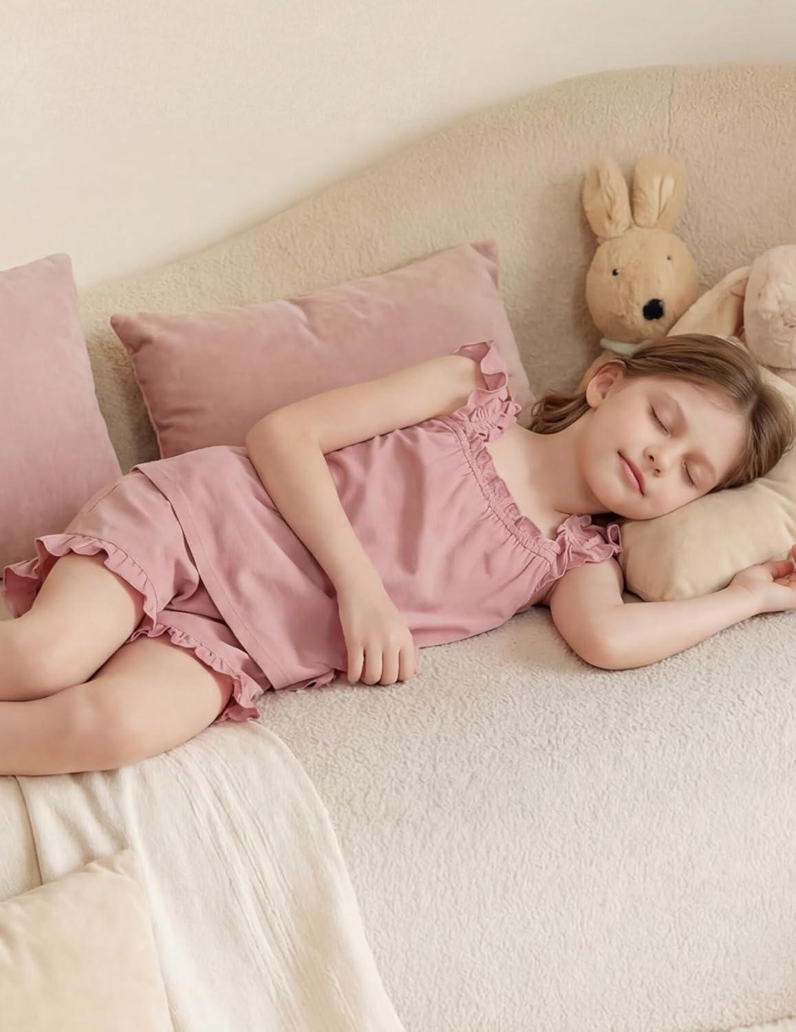 image:imageArshiner Girls Pajamas Ruffle Tank Top and Shorts Sets Soft Cute 2 Piece Sleepwear for KidsLotus Root Pink