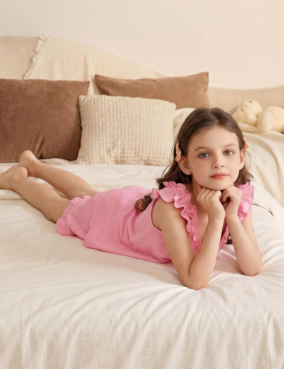 image:imageArshiner Girls Pajamas Ruffle Tank Top and Shorts Sets Soft Cute 2 Piece Sleepwear for KidsPink